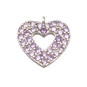 copper heart pendant pave zircon, platinum plated, approx 14mm [FD20130]