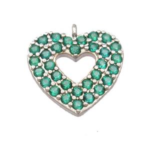 copper heart pendant pave zircon, platinum plated, approx 14mm [FD20131]