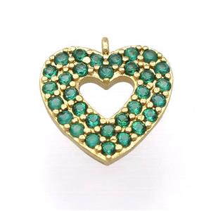 copper heart pendant pave zircon, gold plated, approx 14mm [FD20133]