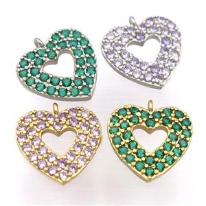 copper heart pendant pave zircon, mixed, approx 14mm [FD20134]