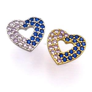 copper heart pendant pave zircon, mixed, approx 14mm [FD20137]