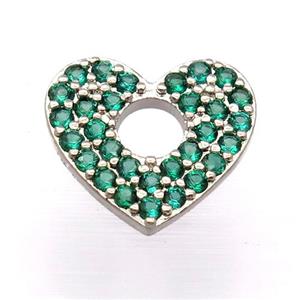copper heart pendant pave zircon, platinum plated, approx 12-13mm [FD20138]