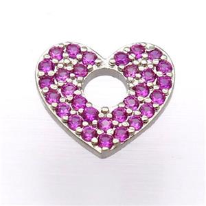 copper heart pendant pave zircon, platinum plated, approx 12-13mm [FD20139]