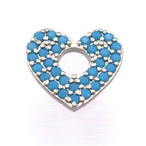 copper heart pendant pave zircon, platinum plated, approx 12-13mm [FD20140]