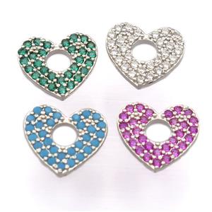 copper heart pendant pave zircon, platinum plated, mixed, approx 12-13mm [FD20142]