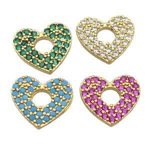 copper heart pendant pave zircon, mixed, approx 12-13mm [FD20147]