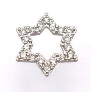 copper david star pendant pave zircon, platinum plated, approx 15-16mm [FD20153]
