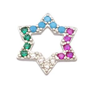 copper david star pendant pave zircon, platinum plated, approx 15-16mm [FD20154]