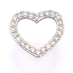 copper heart pendant pave zircon, platinum plated, approx 17-18mm [FD20158]