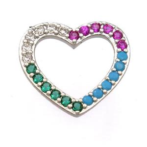 copper heart pendant pave zircon, platinum plated, approx 17-18mm [FD20159]