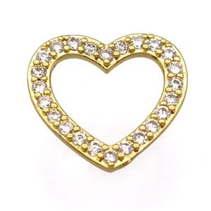 copper heart pendant pave zircon, gold plated, approx 17-18mm [FD20160]