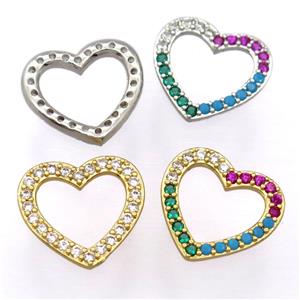 copper heart pendant pave zircon, mixed, approx 17-18mm [FD20162]