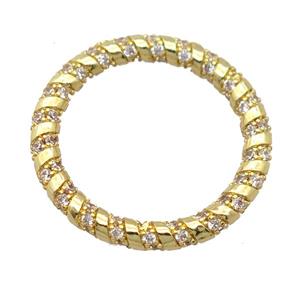 copper circle pendant pave zircon, gold plated, approx 25mm dia [FD20170]
