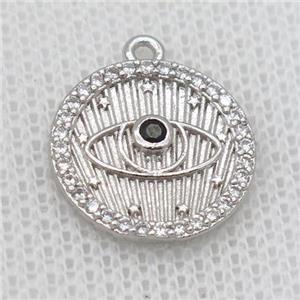 copper circle pendant pave zircon, eye, platinum plated, approx 15mm dia [FD20176]
