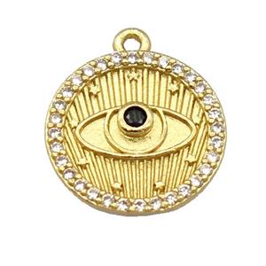 copper circle pendant pave zircon, eye, gold plated, approx 15mm dia [FD20177]