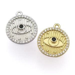 copper circle pendant pave zircon, eye, mixed, approx 15mm dia [FD20178]