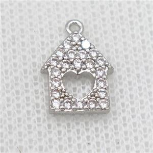 copper house pendant pave zircon, platinum plated, approx 8-12mm [FD20179]