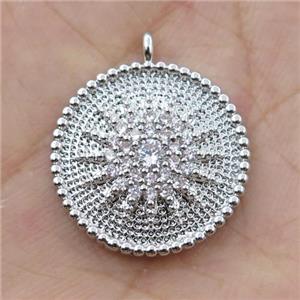 copper circle pendant pave zircon, platinum plated, approx 19mm dia [FD20182]