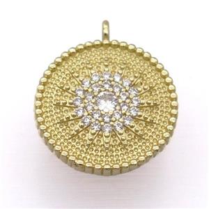 copper circle pendant pave zircon, gold plated, approx 19mm dia [FD20183]