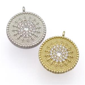copper circle pendant pave zircon, mixed, approx 19mm dia [FD20184]