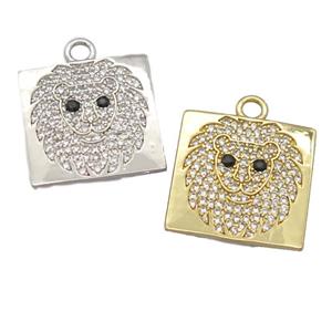 copper square pendant pave zircon, lionHead, mixed, approx 20x20mm [FD20190]