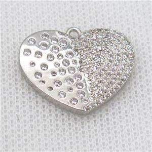 copper heart pendant pave zircon, platinum plated, approx 19-24mm [FD20191]