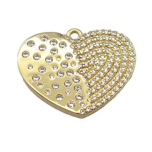 copper heart pendant pave zircon, gold plated, approx 19-24mm [FD20192]