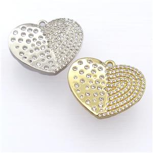 copper heart pendant pave zircon, mixed, approx 19-24mm [FD20193]