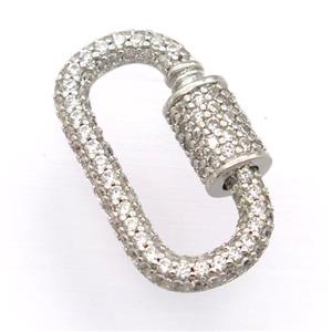 copper carabiner lock pendant pave zircon, platinum plated, approx 14-24mm [FD20197]
