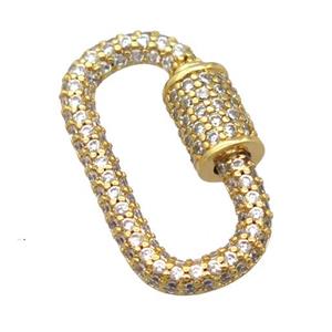 copper carabiner lock pendant pave zircon, gold plated, approx 14-24mm [FD20198]