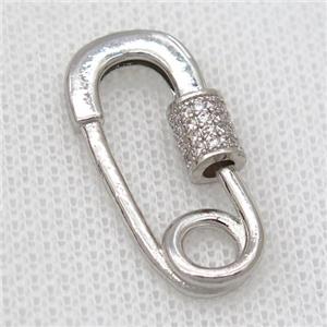 copper carabiner lock pendant pave zircon, platinum plated, approx 14-23mm [FD20200]
