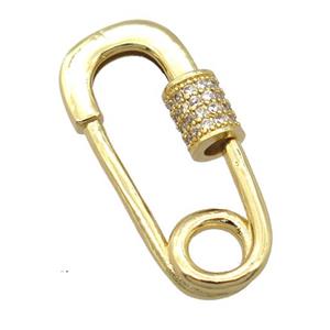 copper carabiner lock pendant pave zircon, gold plated, approx 14-23mm [FD20201]