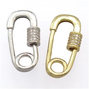 copper carabiner lock pendant pave zircon, mixed, approx 14-23mm [FD20202]