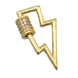 copper carabiner lock pendant pave zircon, gold plated, approx 15-25mm [FD20204]