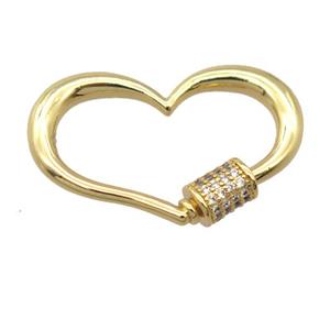 copper carabiner lock pendant pave zircon, heart, gold plated, approx 20-31mm [FD20207]