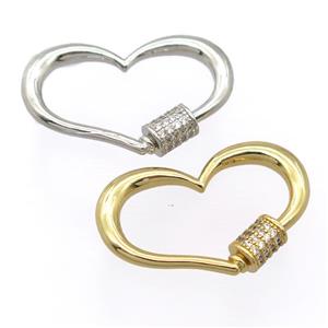 copper carabiner lock pendant pave zircon, heart, mixed, approx 20-31mm [FD20208]