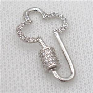 copper carabiner lock pendant pave zircon, cross, platinum plated, approx 18-29mm [FD20209]