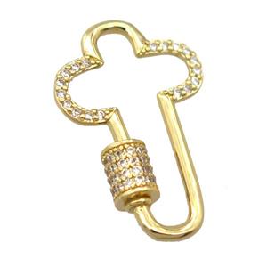 copper carabiner lock pendant pave zircon, gold plated, approx 18-29mm [FD20210]