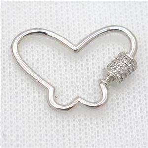 copper carabiner lock pendant pave zircon, platinum plated, approx 21-30mm [FD20212]