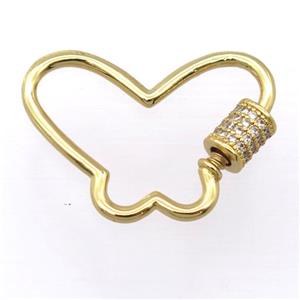 copper carabiner lock pendant pave zircon, gold plated, approx 21-30mm [FD20213]