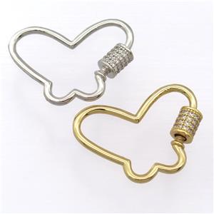 copper carabiner lock pendant pave zircon, mixed, approx 21-30mm [FD20214]