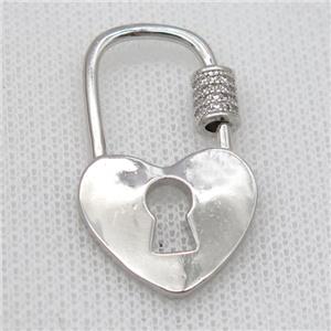 copper carabiner lock pendant pave zircon, platinum plated, approx 21-35mm [FD20218]