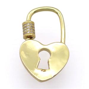 copper carabiner lock pendant pave zircon, gold plated, approx 21-35mm [FD20219]