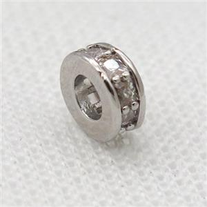 copper heishi beads pave zircon, platinum plated, approx 8mm, 3mm hole [FD20227]