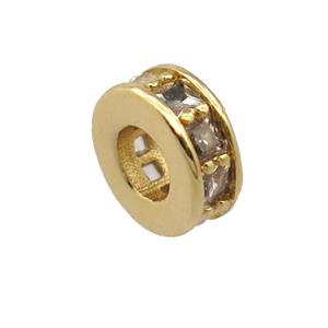 copper heishi beads pave zircon, gold plated, approx 8mm, 3mm hole [FD20228]
