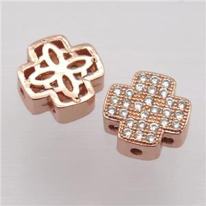 copper cross beads paved zircon, rose gold, approx 10x10mm [FD20234]