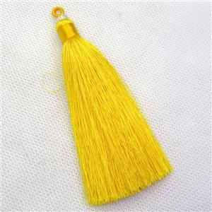 yellow nylon wire tassel pendants, silken, A grade, approx 10cm length [FGPDA519]