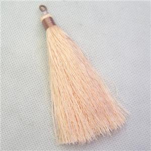 peach nylon wire tassel pendants, silken, A grade, approx 10cm length [FGPDA522]