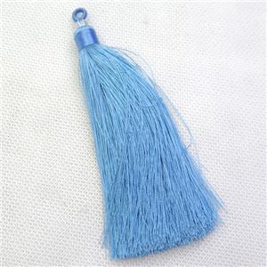 blue nylon wire tassel pendants, silken, A grade, approx 10cm length [FGPDA527]