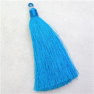 blue nylon wire tassel pendants, silken, A grade, approx 10cm length [FGPDA528]